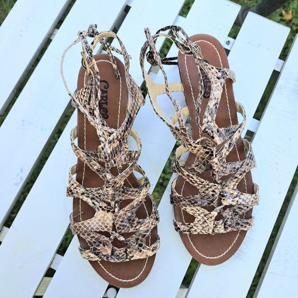 CARLOS SANTANA KIARA2 STRAPPY SANDALS WOMENS SIZE 6.5M SNAKESKIN SLINGBACKS CUTE - Picture 2 of 9